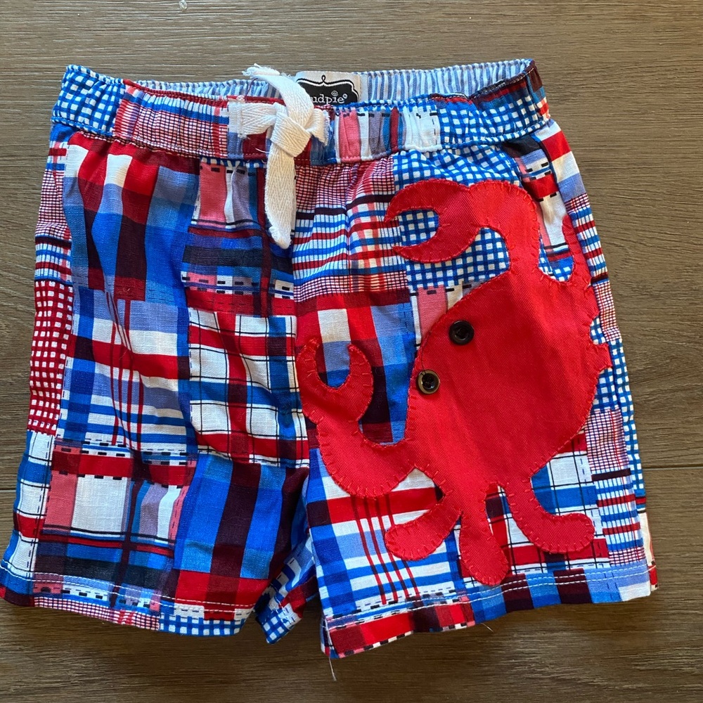Mudpie 12-18 months crab plaid swim trunks